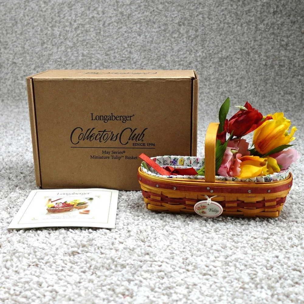 Longaberger 2008 Collectors Club May Series Miniature Tulip Basket Set Box Liner